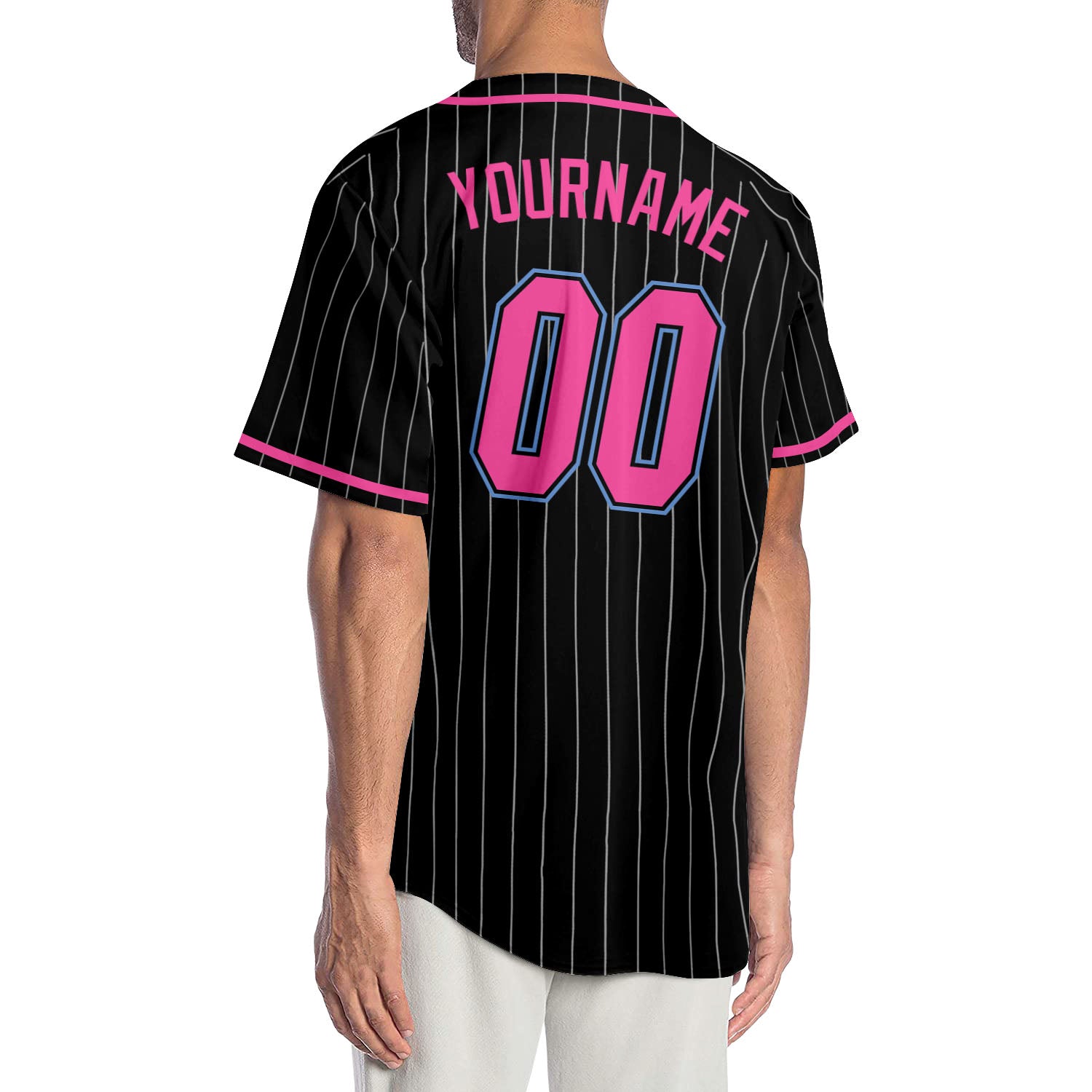 Custom Pink Light Blue-Black Gradient Fashion Authentic Baseball Jersey