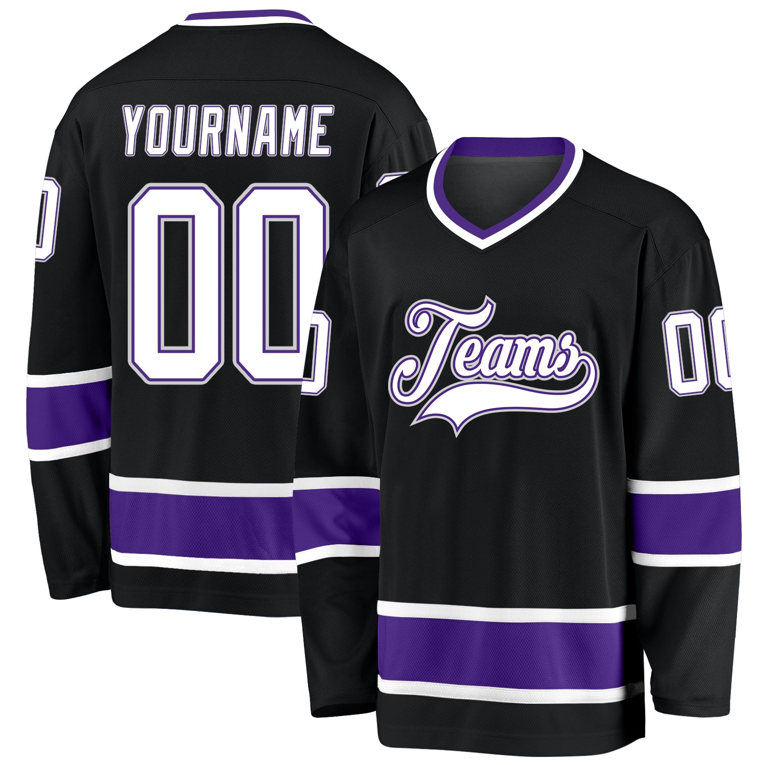 Custom Black White-Purple Hockey Jersey Discount