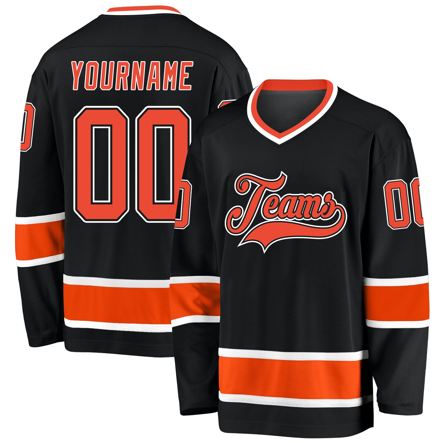 Custom Black Black-Orange Hockey Jersey Discount