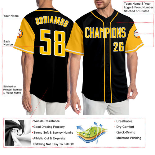 Custom Black Gold Yellow Custom Baseball Jerseys For Men & Women  JN11351_2654