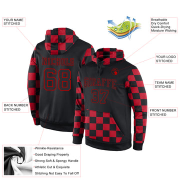 Custom Stitched Black Black-Red Sports Pullover Sweatshirt Hoodie