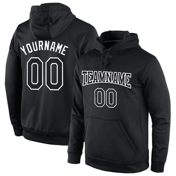 Custom Stitched Black Black-White Sports Pullover Sweatshirt Hoodie