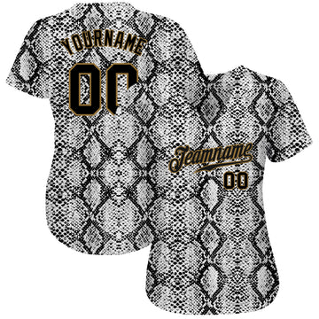 Custom Black Black-Old Gold 3D Pattern Design Tiger And Peacock Authentic  Baseball Jersey