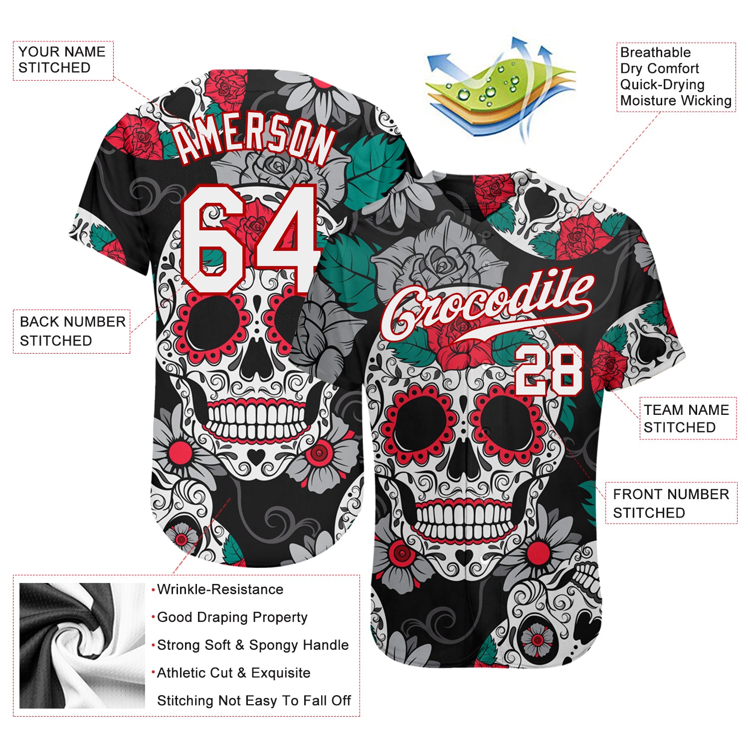 NFL Miami Dolphins Baseball Jersey 3D Personalized Skull Customization  Options Available