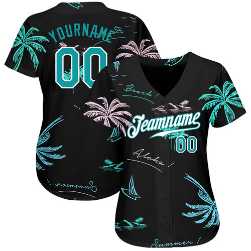 Custom White Light blue-yellow 3D Pattern Design Beach Hawaii Palm Trees and Island Authentic Baseball Jersey Youth Size:S