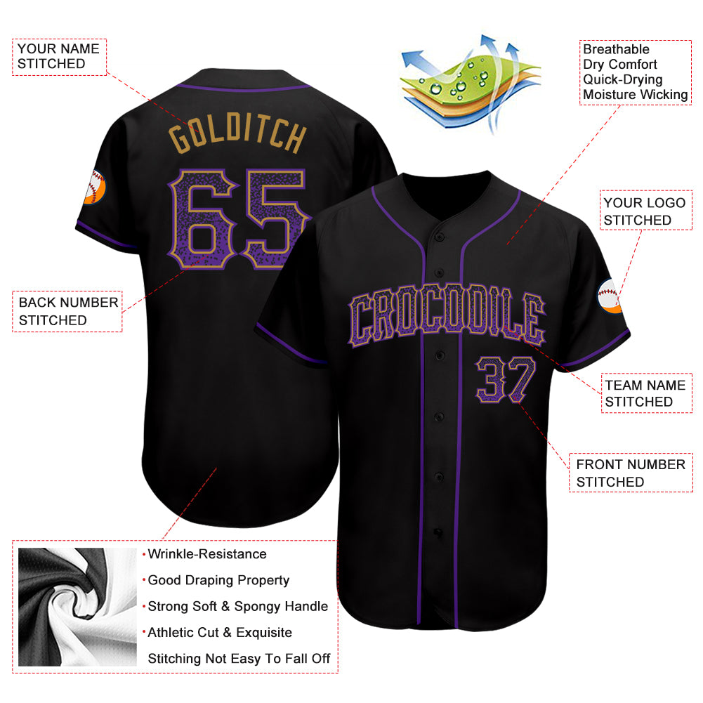 Custom Black Purple-Gold Authentic Baseball Jersey Discount