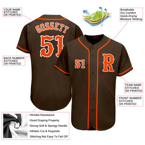 Creat Baseball Authentic White Brown Strip Brown Orange Jersey