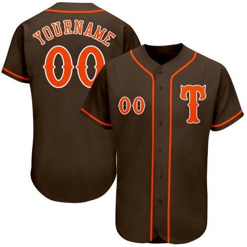 Creat Baseball Authentic White Brown Strip Brown Orange Jersey