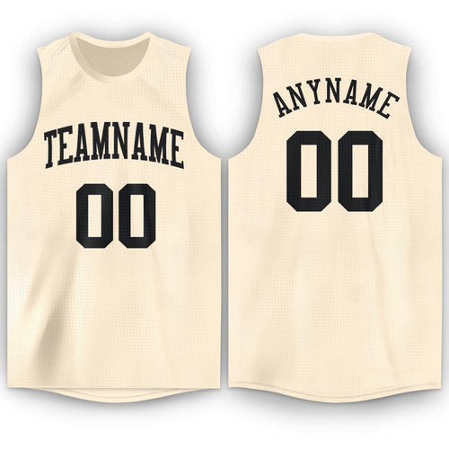 Custom Cream Black Round Neck Suit Basketball Jersey Youth Size:L