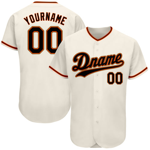 Custom Cream Black-Orange Authentic Baseball Jersey Preschool Size:S