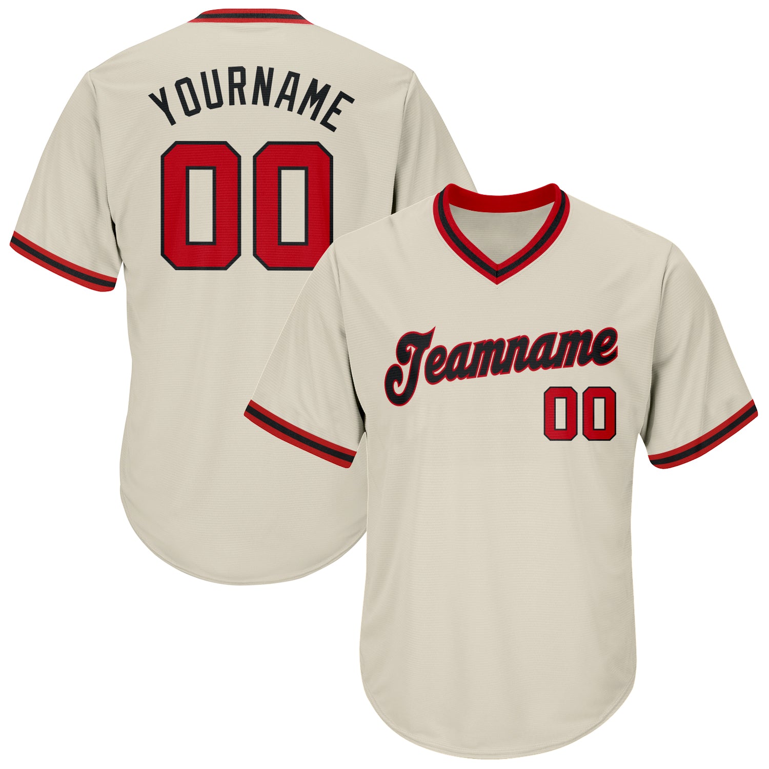 Custom Team Black Baseball Authentic Cream Throwback Shirt Red