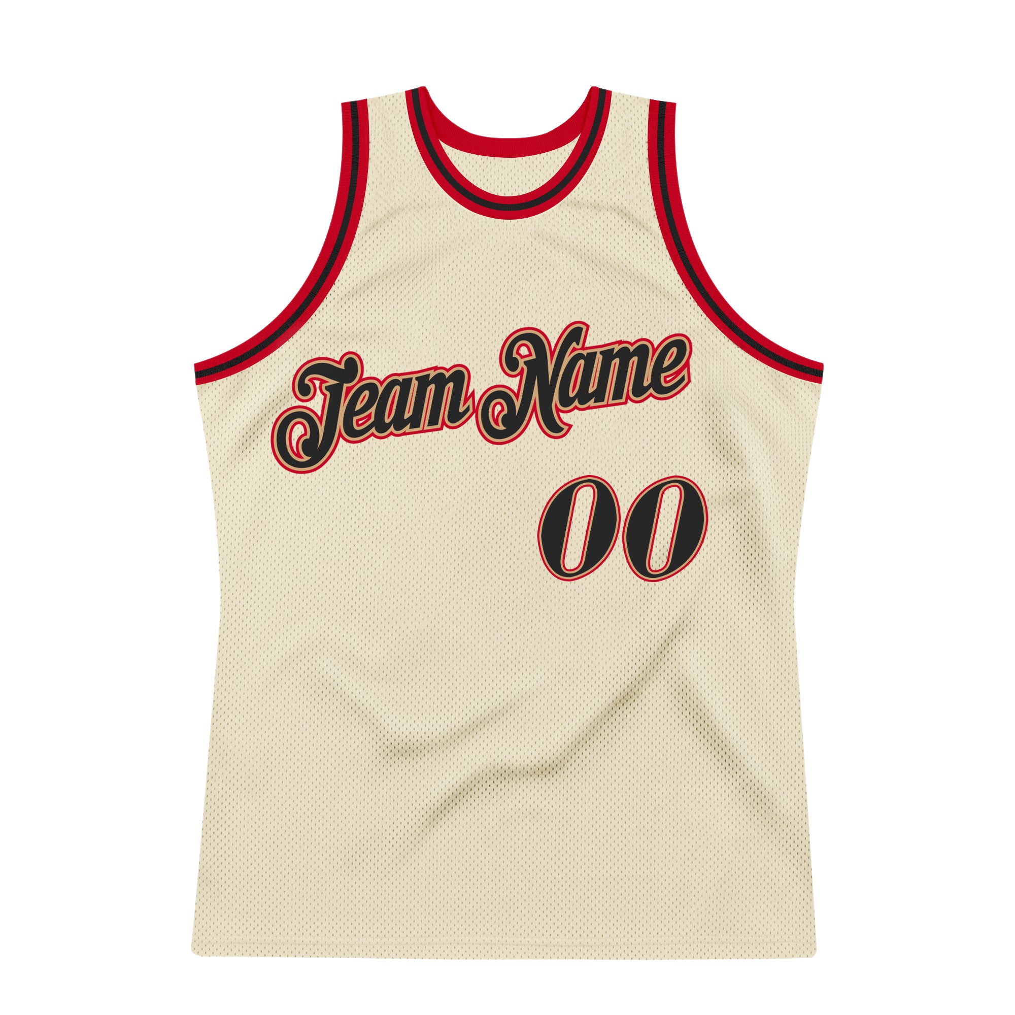 Custom Team Black Basketball Authentic Cream Throwback Jersey Red