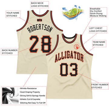 Custom Cream Black-Orange Authentic Throwback Basketball Jersey