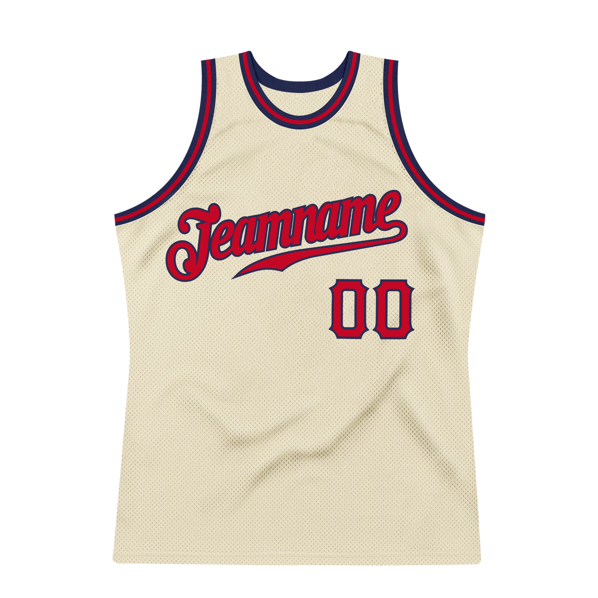 Custom Team Navy Basketball Authentic Cream Throwback Jersey Red