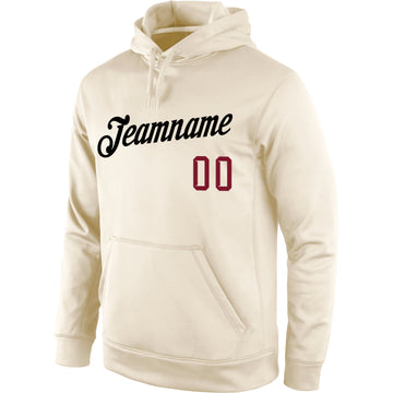 Custom Stitched Cream Black-Crimson Sports Pullover Sweatshirt Hoodie