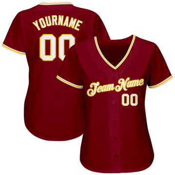 Custom Crimson White-Gold Authentic Baseball Jersey