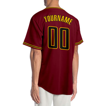 Custom Crimson Black-Gold Authentic Baseball Jersey