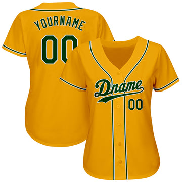 Custom Gold Green-White Authentic Baseball Jersey