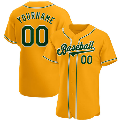 Custom Team White Baseball Authentic Gold Jersey Green