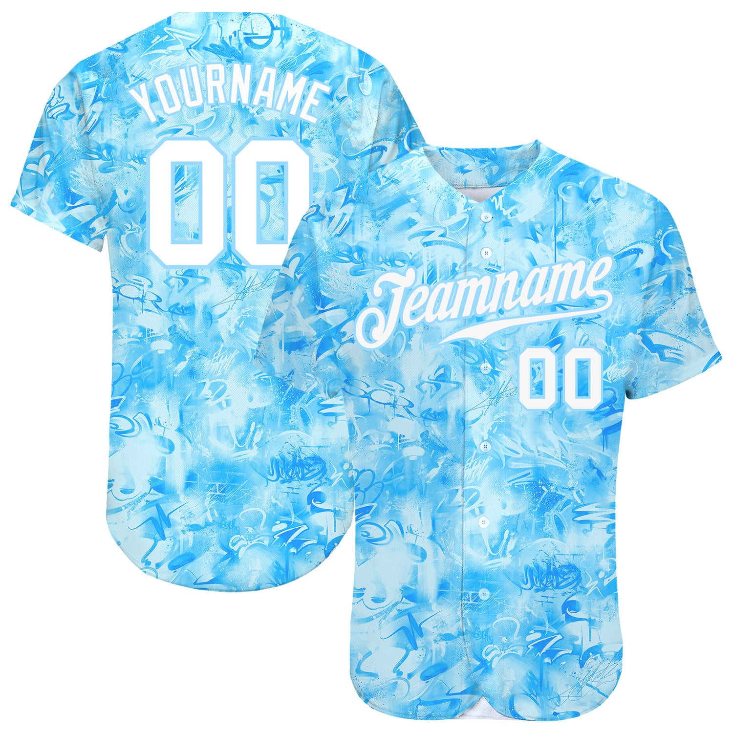 Custom Graffiti Geometric Pattern-White Aqua Authentic Baseball Jersey  Discount