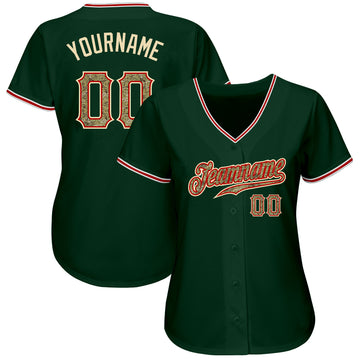 Custom Green Camo-Red Authentic Baseball Jersey