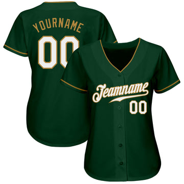 Custom Green White-Old Gold Authentic Baseball Jersey