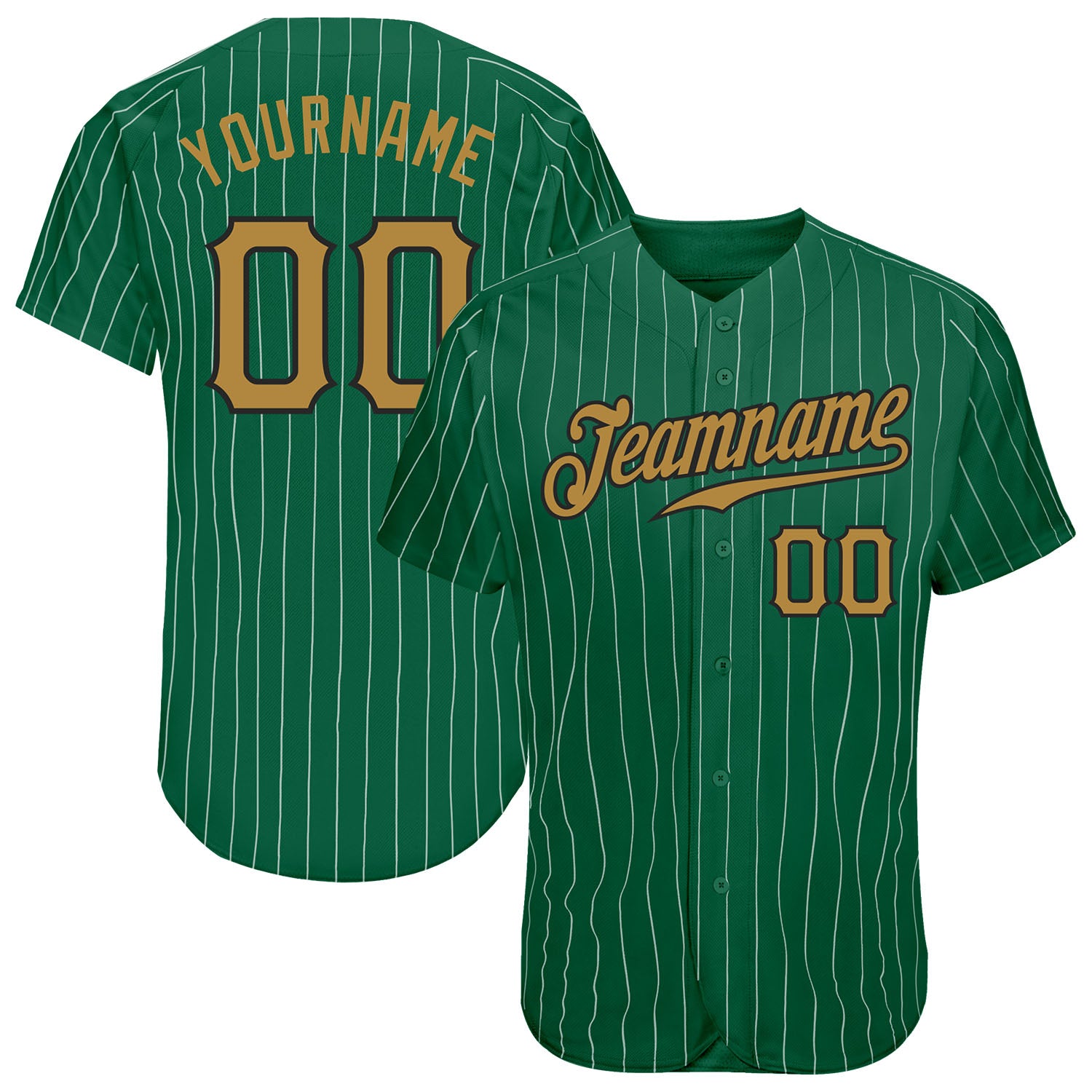 Custom Kelly Green White Pinstripe Old Gold-Black Authentic Baseball Jersey  Discount