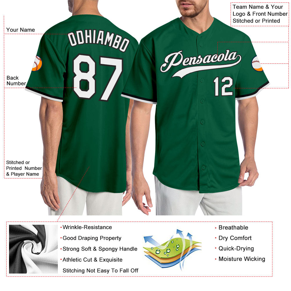 Custom Kelly Green White-Black Authentic Baseball Jersey Discount