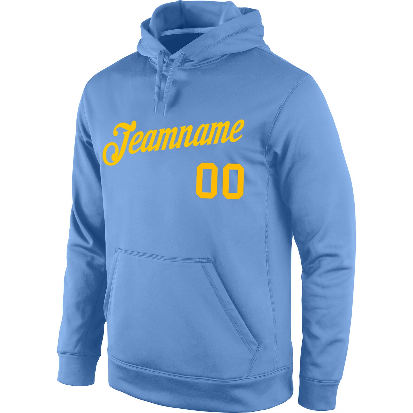 Custom Stitched Light Blue Gold Sports Pullover Sweatshirt Hoodie