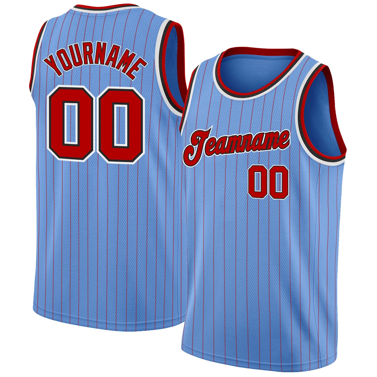 Custom Light Blue Red Pinstripe Red-Black Authentic Basketball Jersey  Discount