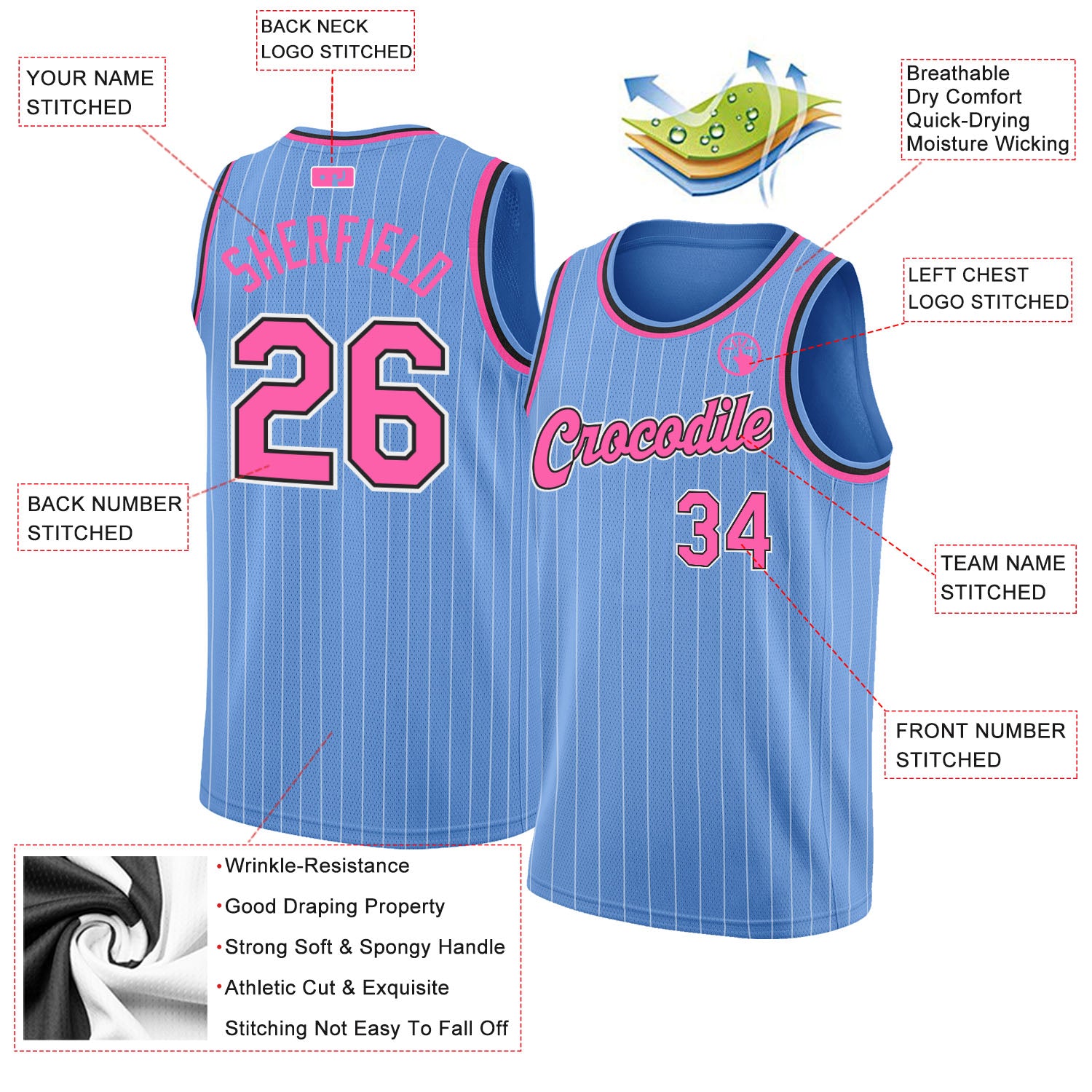 Custom Black White Pinstripe Pink-Light Blue Authentic Basketball Jersey  Fast Shipping – FiitgCustom
