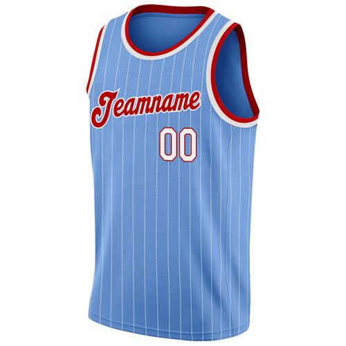 Custom Red White Pinstripe White-Light Blue Authentic Basketball Jersey  Fast Shipping – FiitgCustom