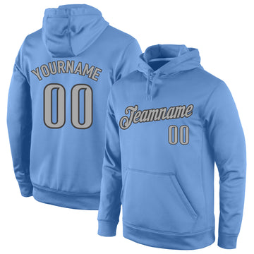 Custom Stitched Light Blue Gray-Navy Sports Pullover Sweatshirt Hoodie