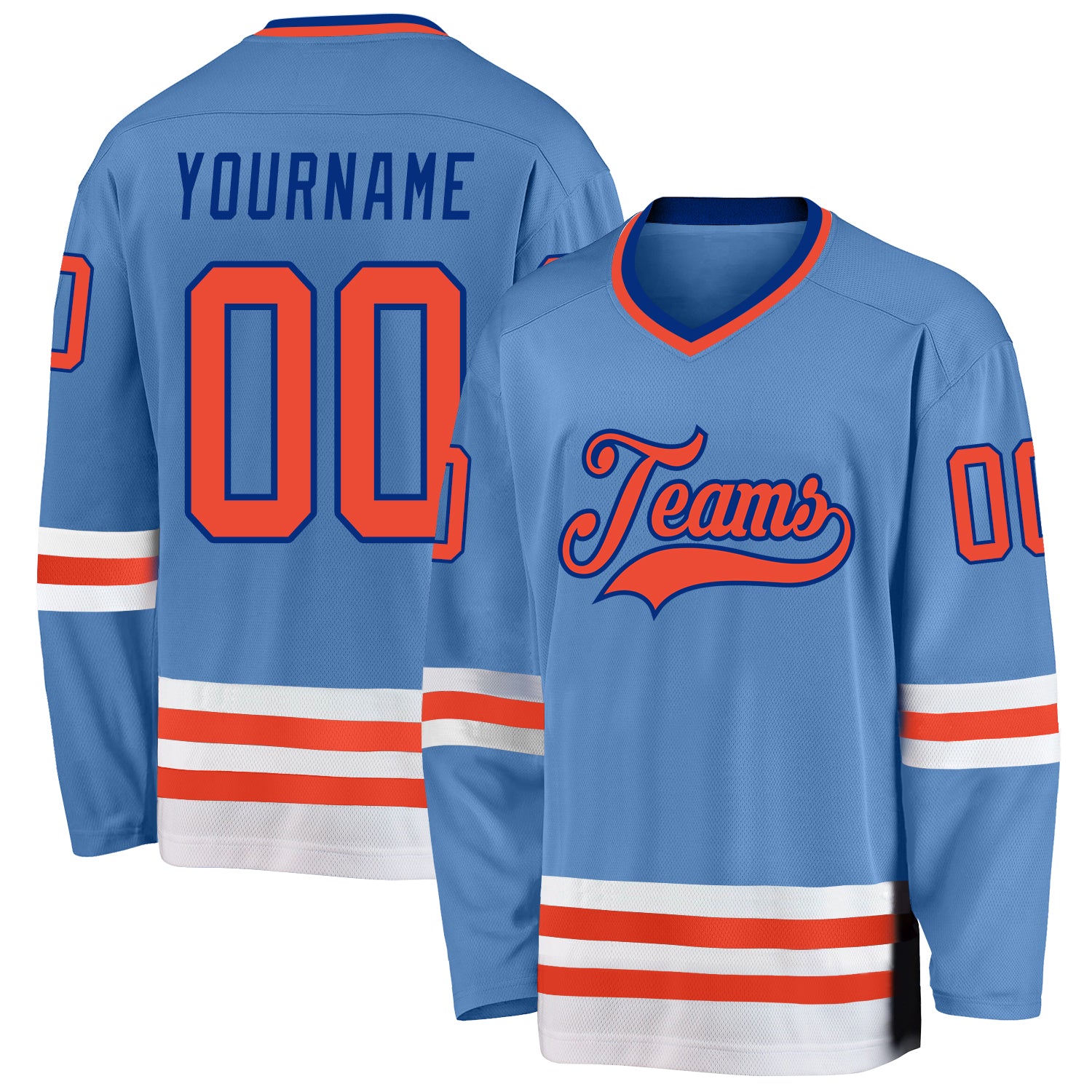 Custom Light Blue Orange-Royal Hockey Jersey Discount