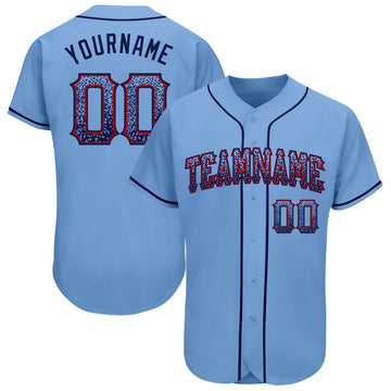 Custom Light Blue Navy-Red Authentic Drift Fashion Baseball Jersey