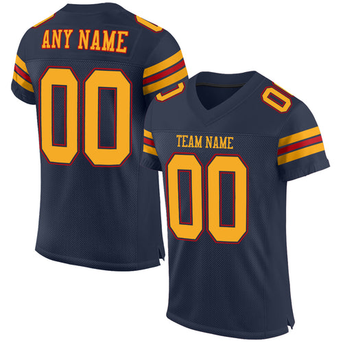 Custom Navy Gold-Orange Mesh Authentic Football Jersey