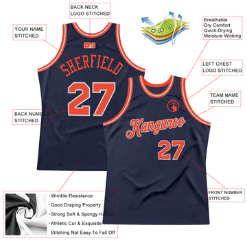 Custom Navy Orange-Gray Authentic Throwback Basketball Jersey