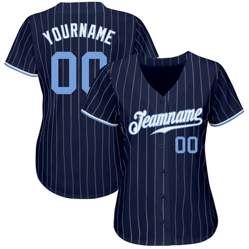 Royal Blue and White Pinstripe Stripe Knit Baseball Jersey 