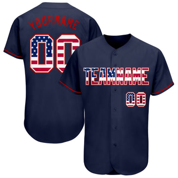 Custom Navy USA Flag-Red Authentic Baseball Jersey