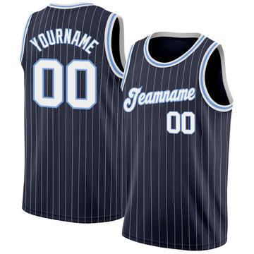 Custom Navy White Pinstripe White-Light Blue Authentic Throwback Basketball Jersey