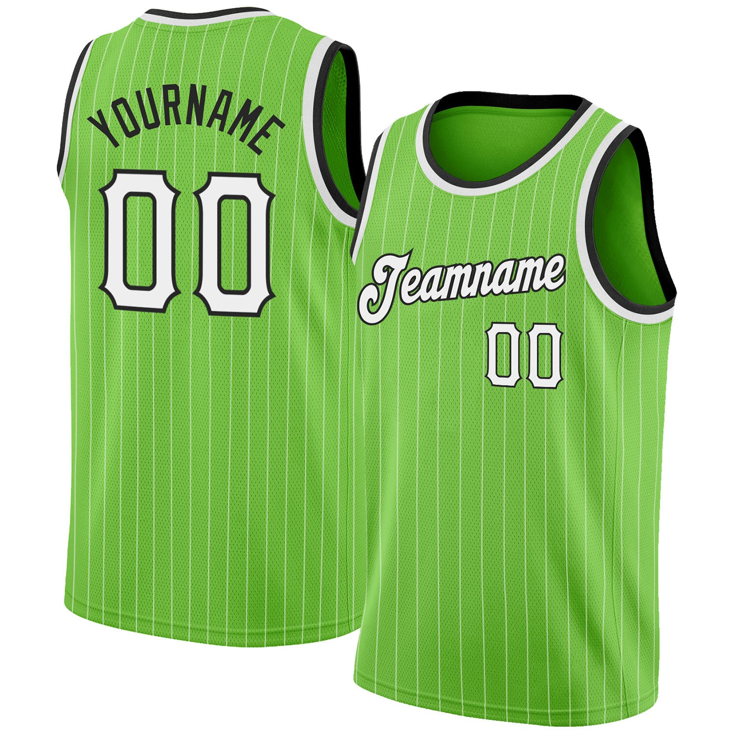 Custom Neon Green White Pinstripe White-Black Authentic Basketball Jersey  Discount