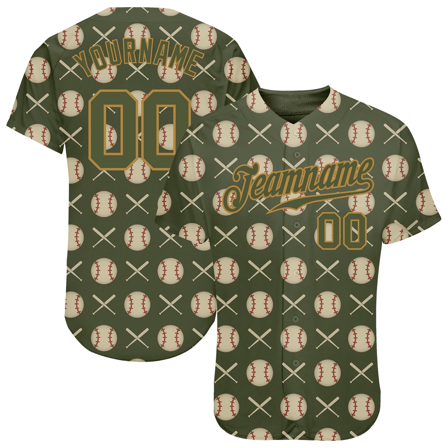 Custom Camo Olive-Red Authentic Salute To Service Baseball Jersey