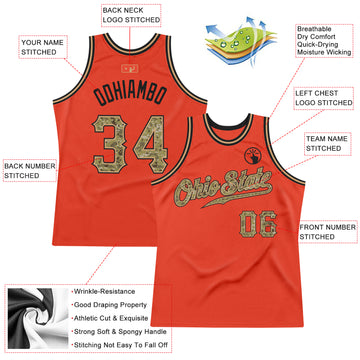 Custom Orange Camo-Old Gold Authentic Throwback Basketball Jersey