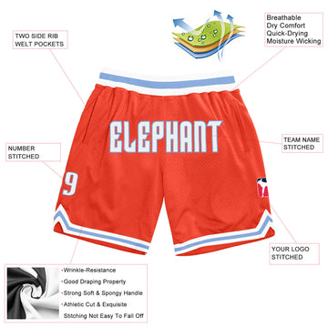 Custom Orange White-Light Blue Authentic Throwback Basketball Shorts