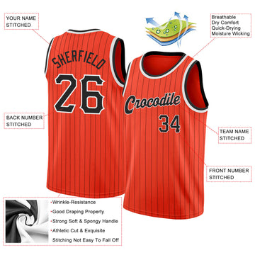 Custom Orange Black Pinstripe Black-White Authentic Throwback Basketball Jersey