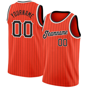 Custom Orange Black Pinstripe Black-White Authentic Throwback Basketball Jersey