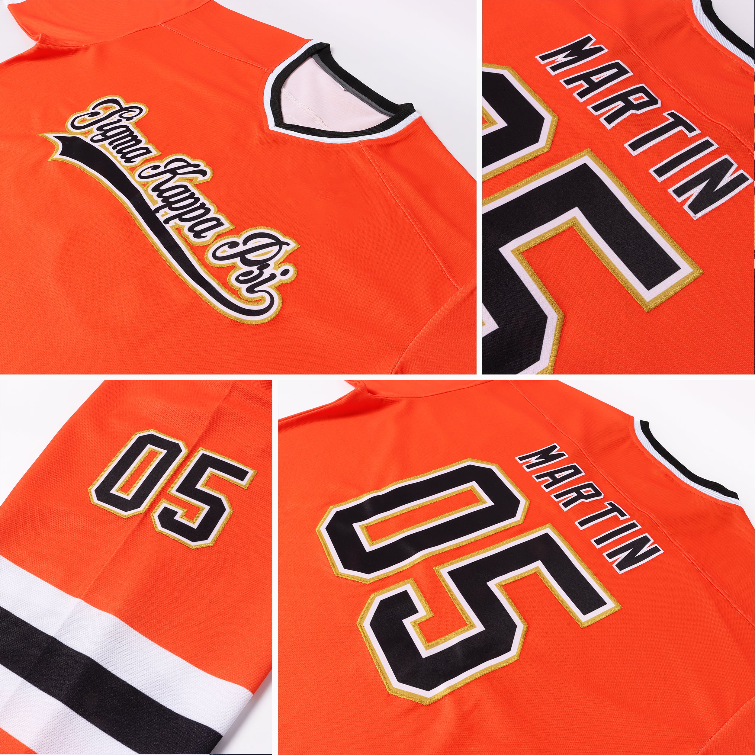 Stitched And Print Aqua White-orange Hockey Jersey Custom - Inktee