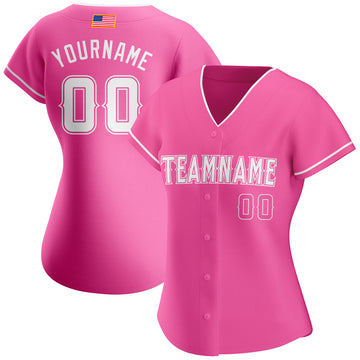 Custom Pink White Authentic American Flag Fashion Baseball Jersey