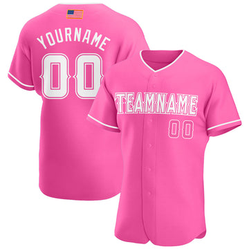 Custom Pink White Authentic American Flag Fashion Baseball Jersey