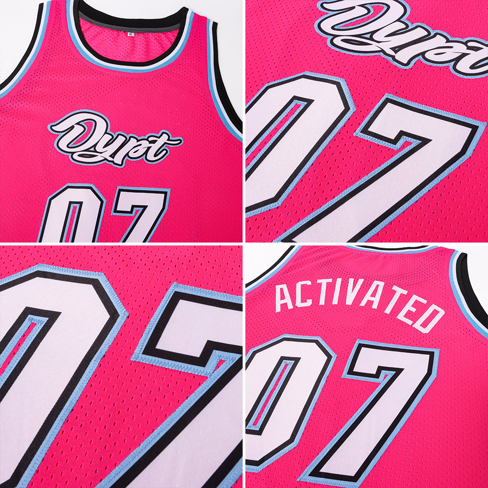 Custom Black Light Blue-Pink Authentic Throwback Basketball Jersey in 2023